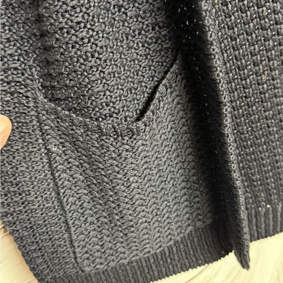 THEORY Fremont Ibisco Chunky Knit Open Front Cardigan Sweater Navy Lagenlook - Picture 6 of 8